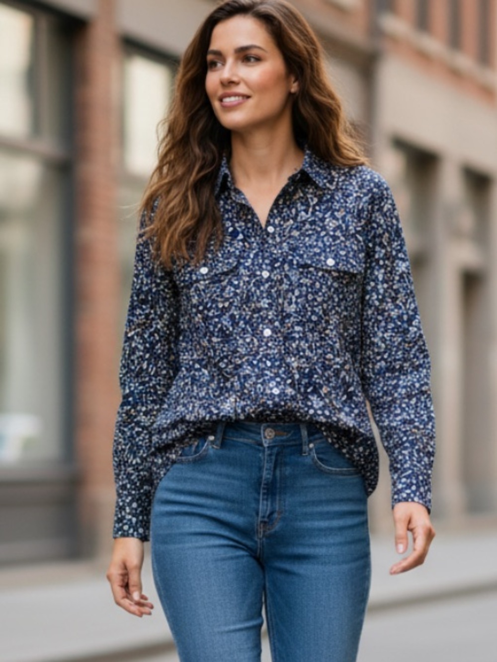 St. John's Bay Navy Floral Button-Down Shirt